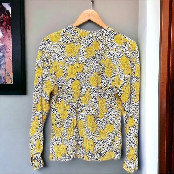 Dana Buchman retro silk blouse gold chain link over black and white print size 4 - Picture 1 of 9